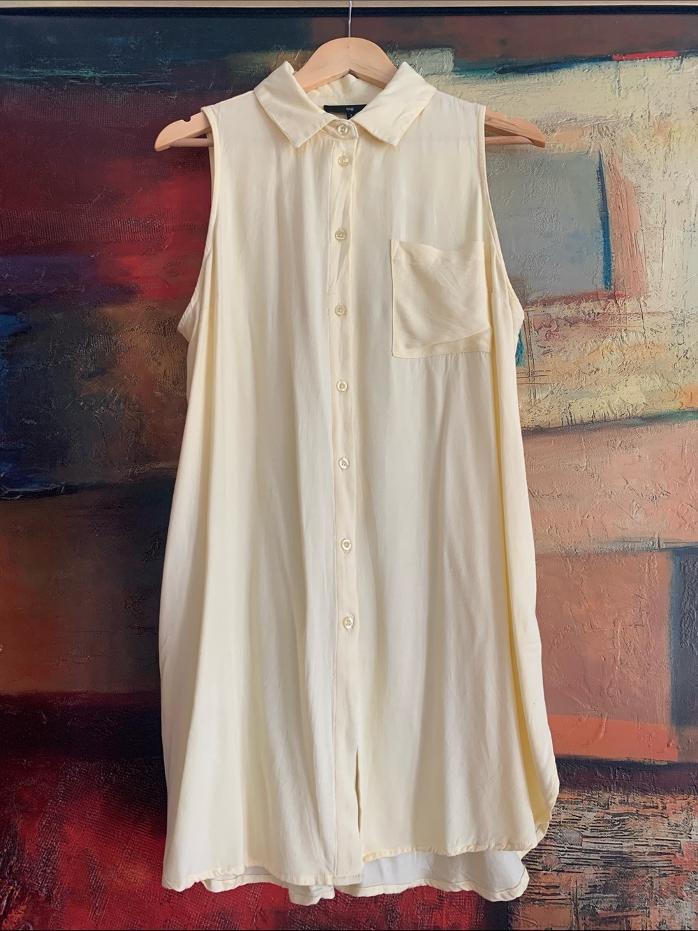 TAG Butter Yellow Viscose Sleeveless Tunic Blouse, Sz L